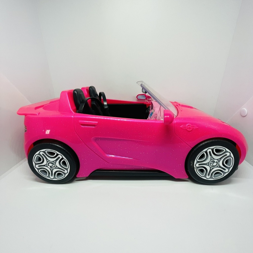 Mattel Barbie Convertible Plastic Push Car Pink Sparkle & Black Interior 2016